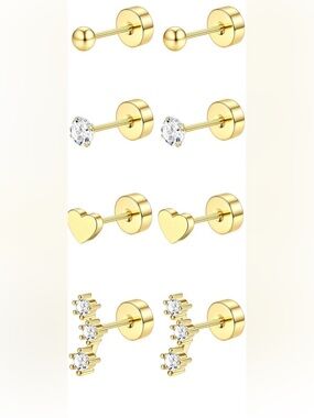 #98 Gold Plated Heart, Ball & Cubic Zirconia Earring Set